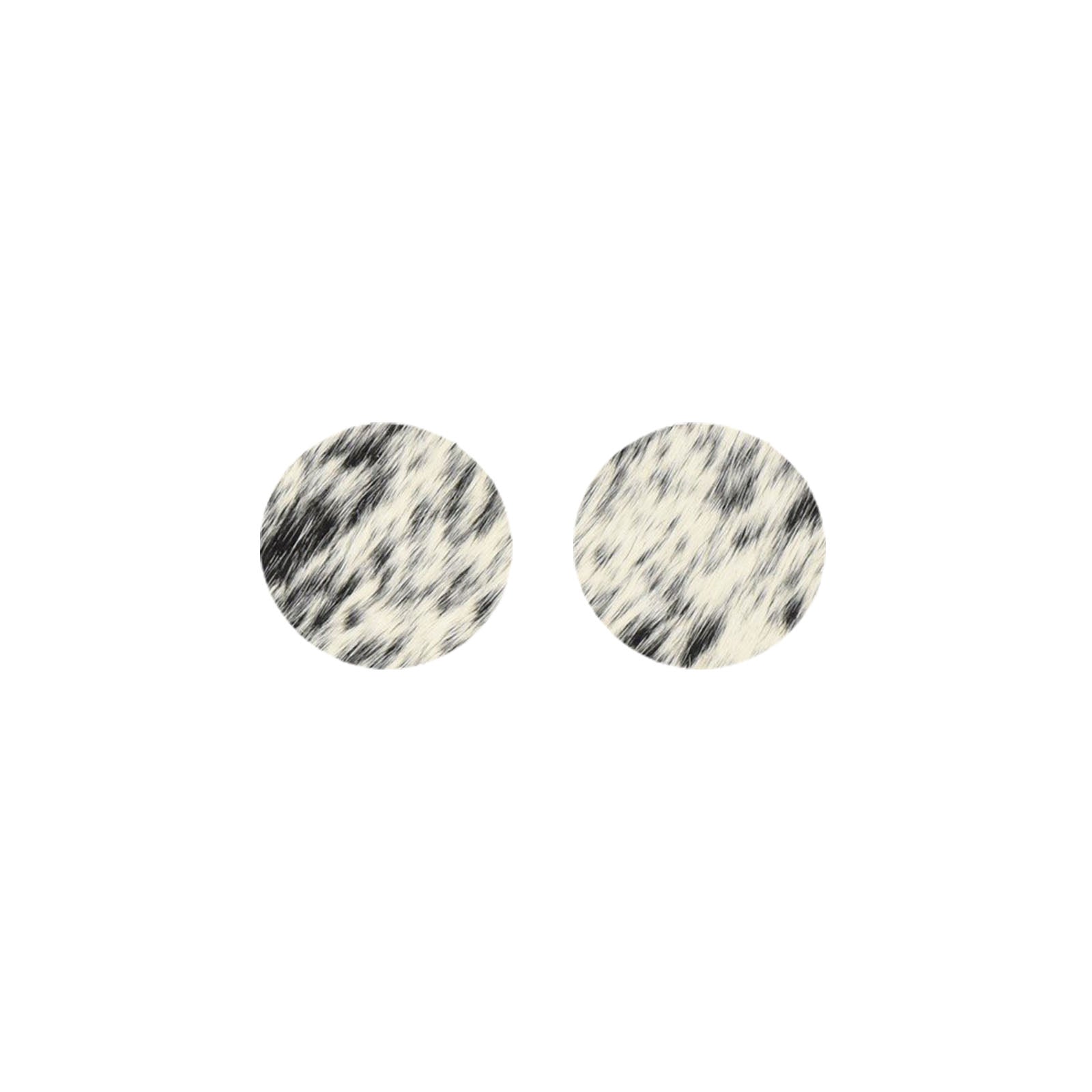 Spotted Light Black and Off White Hair On Die Cut Earrings, Medium Circle | The Leather Guy