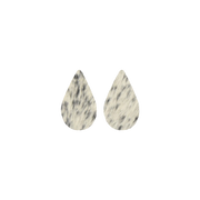 Spotted Light Black and Off White Hair On Die Cut Earrings, Medium Teardrop | The Leather Guy