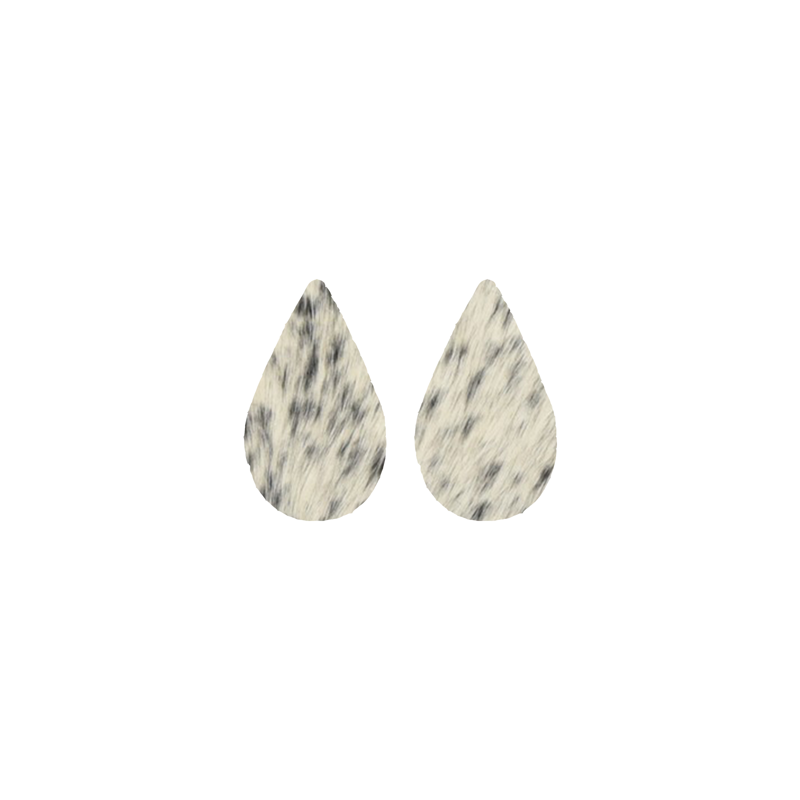 Spotted Light Black and Off White Hair On Die Cut Earrings, Medium Teardrop | The Leather Guy