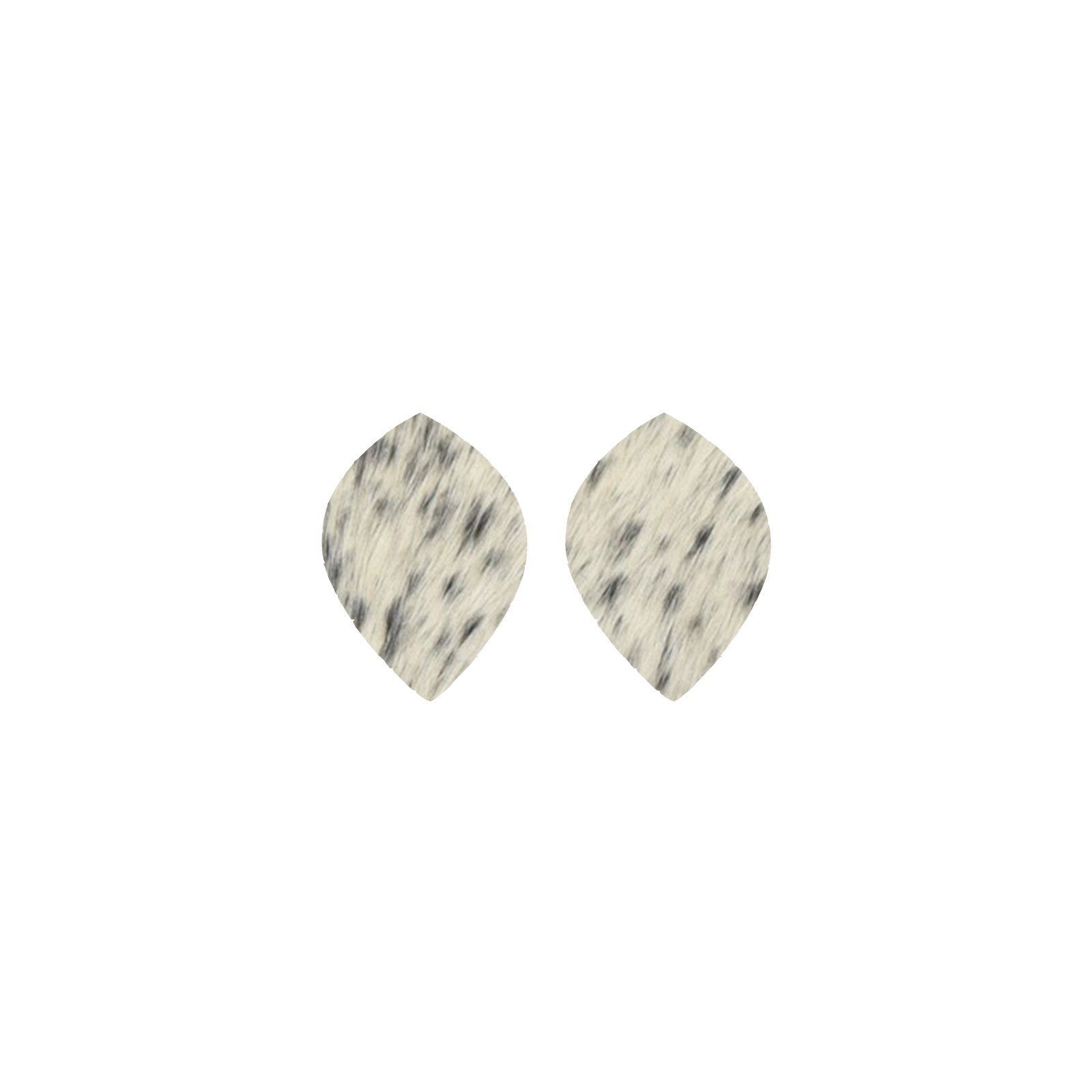 Spotted Light Black and Off White Hair On Die Cut Earrings, Small Leaf | The Leather Guy