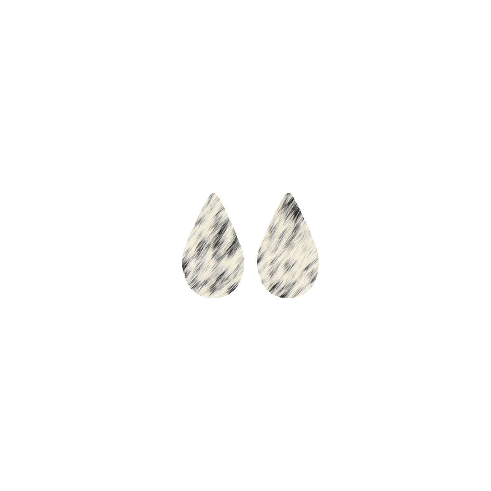 Spotted Light Black and Off White Hair On Die Cut Earrings, Mini Teardrop | The Leather Guy