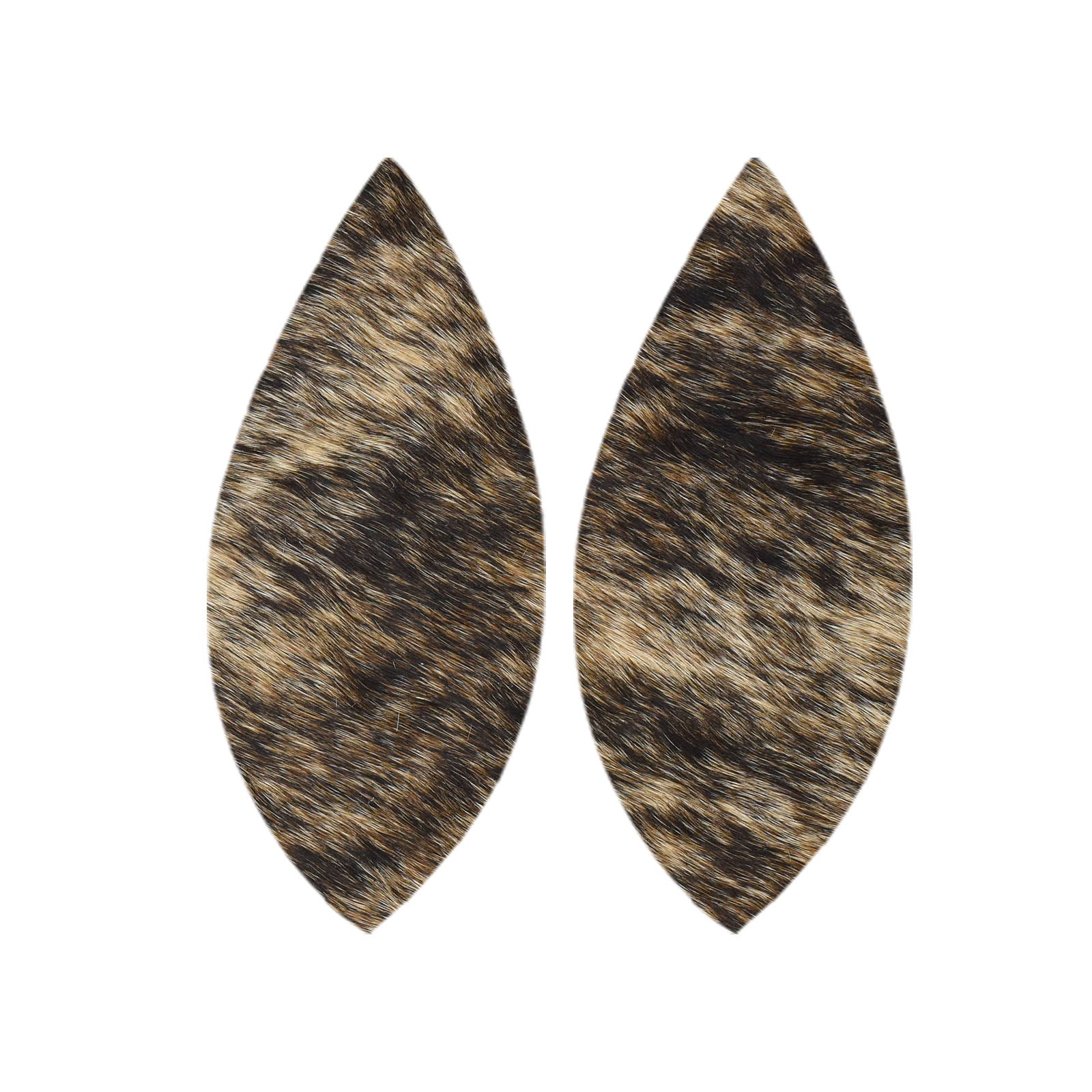 Light Brindle Light to Medium Brown, Black, and Off-White Hair On Die Cut Earrings, Feather | The Leather Guy