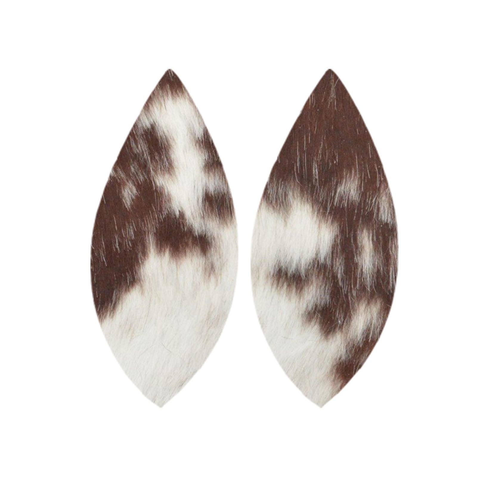 Bi-Color Medium Brown and Off-White Hair On Die Cut Earrings, Feather | The Leather Guy