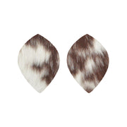 Bi-Color Medium Brown and Off-White Hair On Die Cut Earrings, Large Leaf | The Leather Guy
