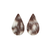 Bi-Color Medium Brown and Off-White Hair On Die Cut Earrings, Large Teardrop | The Leather Guy