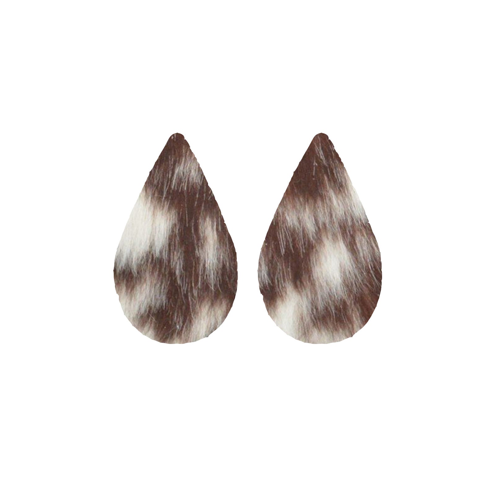 Bi-Color Medium Brown and Off-White Hair On Die Cut Earrings, Large Teardrop | The Leather Guy