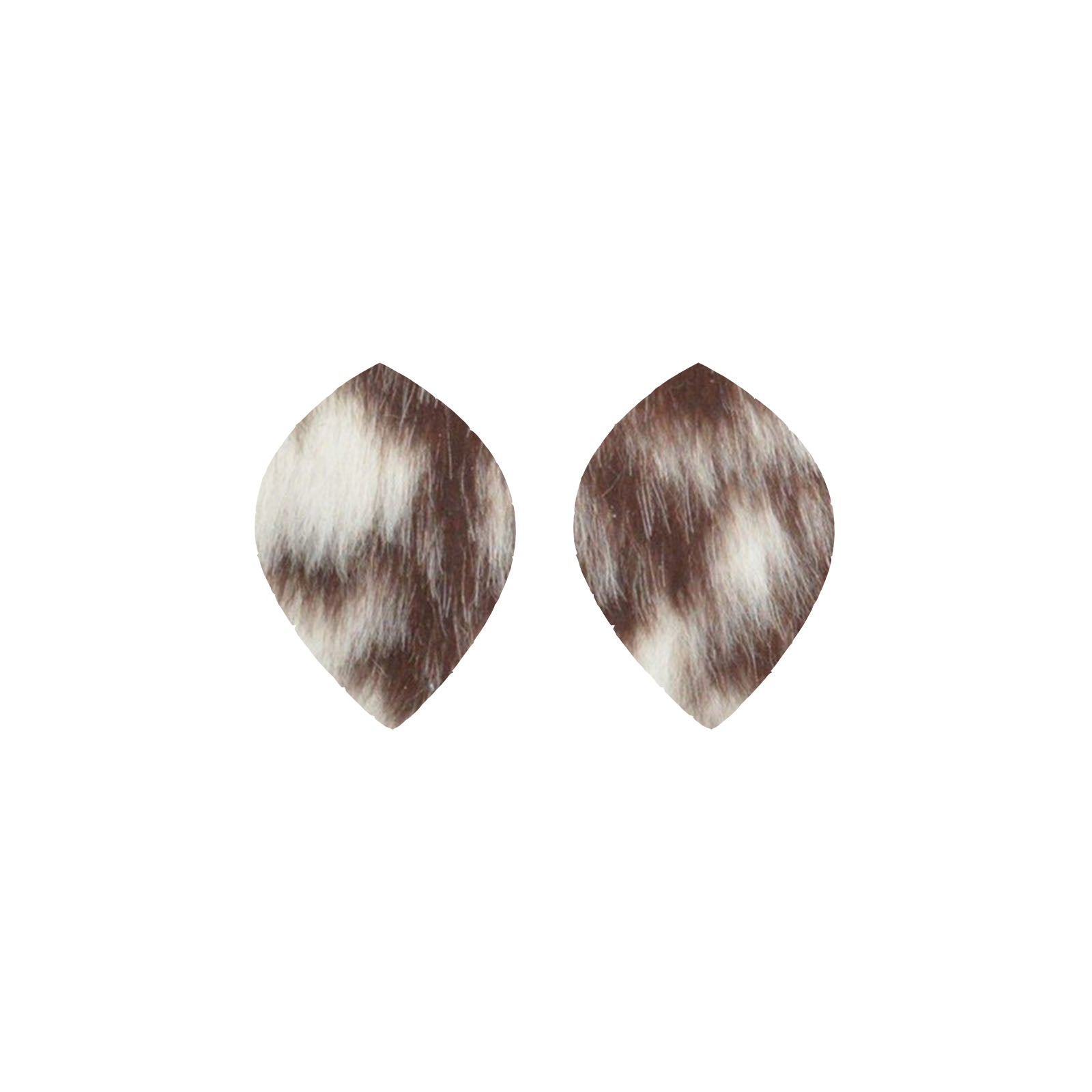 Bi-Color Medium Brown and Off-White Hair On Die Cut Earrings, Medium Leaf | The Leather Guy