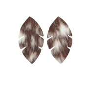 Bi-Color Medium Brown and Off-White Hair On Die Cut Earrings, Palm Leaf | The Leather Guy