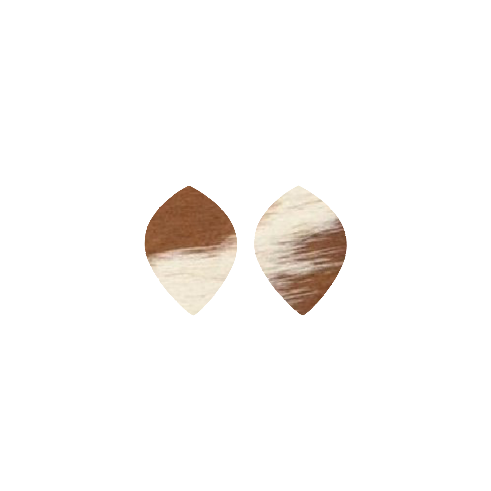 Bi-Color Medium Brown and Off-White Hair On Die Cut Earrings, Small Leaf | The Leather Guy
