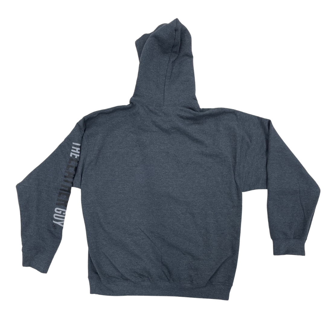 The Leather Guy Unisex Hooded Sweatshirt, Dark Heather Grey, Sleeve Print,  | The Leather Guy