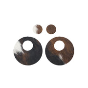 Tri-Colored Black/Brown/Off White Hair On Die Cut Earrings, Circle Window | The Leather Guy