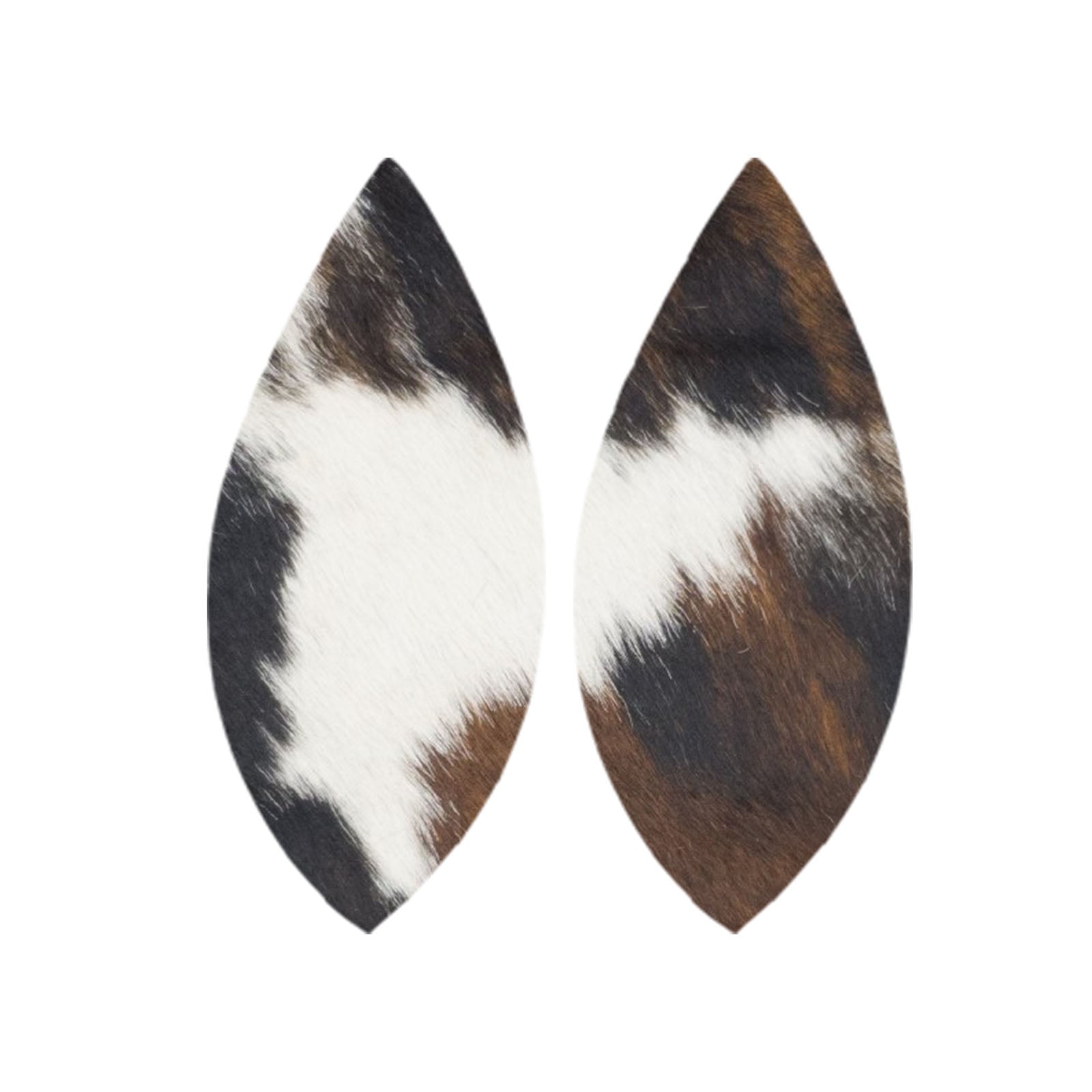 Tri-Colored Black/Brown/Off White Hair On Die Cut Earrings, Feather | The Leather Guy