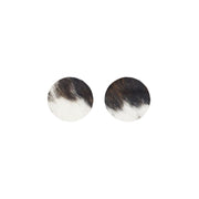 Tri-Colored Black/Brown/Off White Hair On Die Cut Earrings, Medium Circle | The Leather Guy