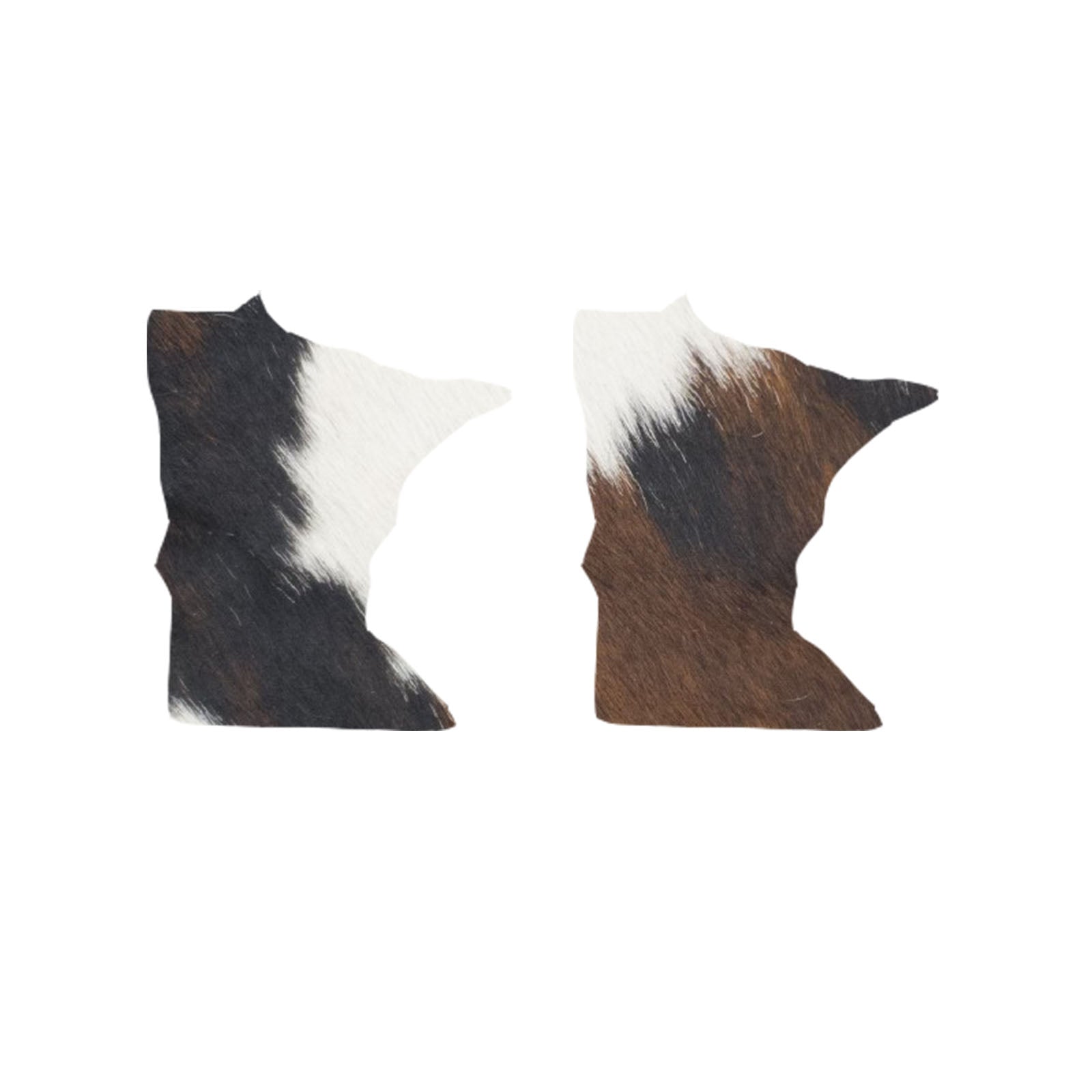 Tri-Colored Black/Brown/Off White Hair On Die Cut Earrings, Minnesota | The Leather Guy