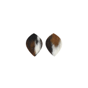 Tri-Colored Black/Brown/Off White Hair On Die Cut Earrings, Small Leaf | The Leather Guy