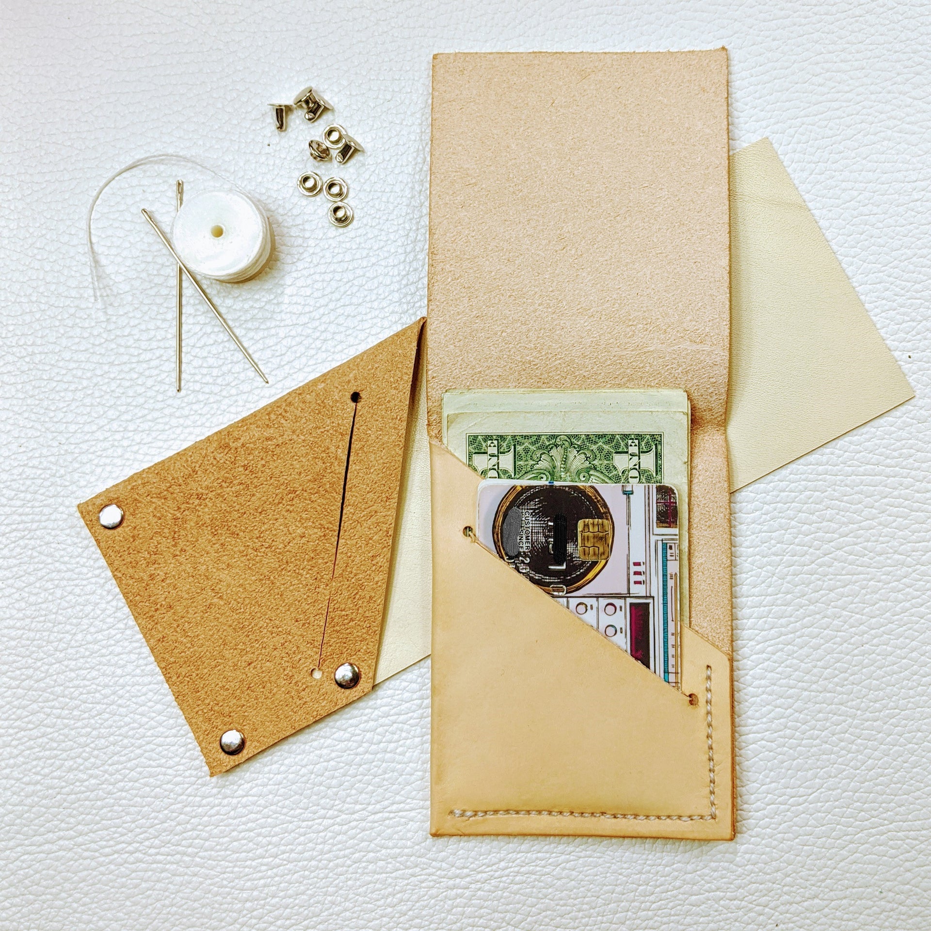 POPSEWING Full Grain Leather Sleeve Card Wallet DIY Kit All Black